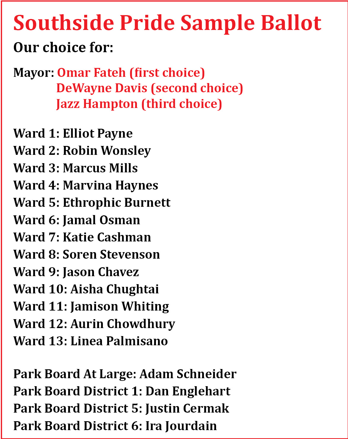 Sample Ballot – Southside Pride